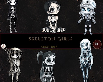 Day Of the Dead, Skeleton Girl Clipart, Halloween Clipart, Fashion Girl Clipart, Quirky Girl, Gothic Clipart, Commercial Use, Digital Crafts