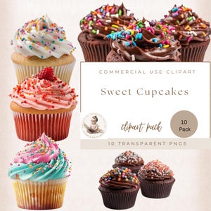 Cup Cake Clipart, Chocolate Cake, Strawberry Cake, Vanilia Cake, Bakery Clipart, Commercial Use, Birthday Party, Cake Party, Cup Cakes,
