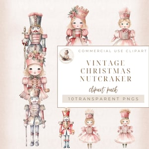 Clipart de quebra-nozes de Natal vintage, clipart aquarela, clipart de Natal, chique gasto, Natal rosa, uso comercial, confecção de cartões