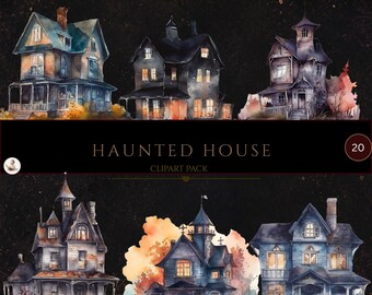 Haunted House Clipart, Watercolor Houses, Creepy Haunted House PNG, Haunted House Art, Scary Clipart, Halloween Clipart, Commercial Use