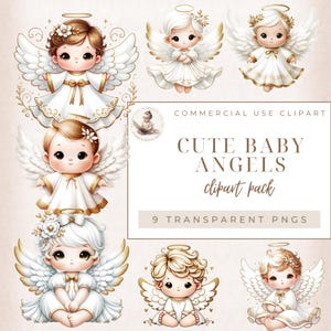 Baby Angels, Clipart per Baby Shower, Clipart Cristiani, Clipart per Battesimo, Baby Angel, Angelo di Natale, Uso Commerciale, Creazione di Biglietti, 300 DPI