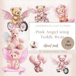 Angel Clipart, Cute Angel Teddy Bear, Pink Teddy Bear Clipart, Baby Shower Clipart, Baby Angels Clipart, Religious Clipart, Gender Reveal