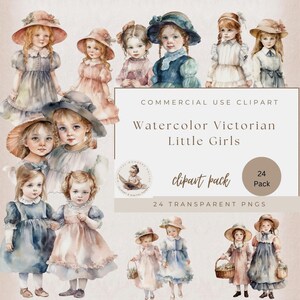 Schattige Victoriaanse beste vriend clipart, aquarel clipart, vintage meisje, digitale download, kaarten maken, plakboek, junk Journal, commercieel gebruik