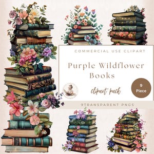 Vintage Wildblumen Bücher, ein neues Kapitel, Aquarell Buch Illustrationen, lesen Clipart kommerzielle Nutzung, Junk Journal, digitales Basteln