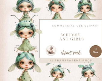 Ant Clipart, Whimsy Ant Girl Clipart, Ant Girl Graphics, Bug Girl Clipart, Whimsical Clipart, Fashion Clipart, Insect Clipart, Digital Craft