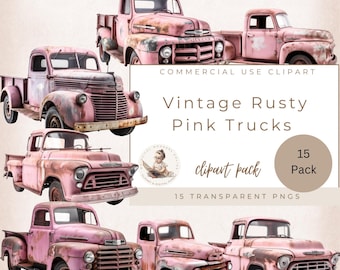 Antique Pink Truck Clipart, Truck Clipart, Commercial Use, Vintage Farm Truck Clipart, Old Truck PNG, Rustic Truck Prints, Classic Trucks