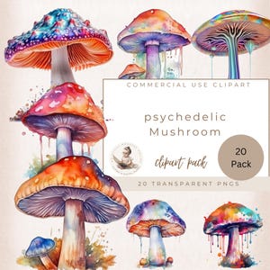 Psychedelic Magic Mushrooms Clipart Bundle, 20 Mystical Mushroom PNGs, Cute Psychedelic Mushroom Sublimation, Commercial Use, Magic Mushroom
