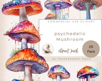 Bundle de clipart champignons magiques psychédéliques, 20 PNG de champignons mystiques, sublimation de mignons champignons psychédéliques, usage Commercial, champignon magique