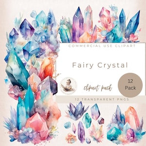 Watercolor Fairy Crystals Clipart, Pastel Watercolor, Fairy Magic Clipart, Instant Download, Commercial Use, Rainbow Crystal Sublimation
