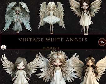 Whimsical Angel Clipart Bundle, White Angel PNG, Heavenly Angel Girls, Christian Clipart, Baptism Graphics, Digital Download