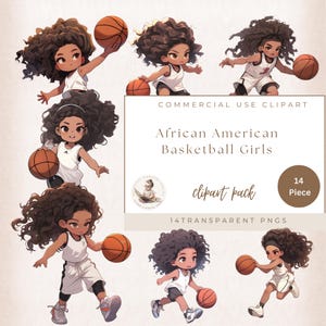 Jolies filles de basket-ball afro-américaines, Clipart fille de sport, clipart de basket-ball, jolies filles de basket-ball PNG Bundle, usage Commercial