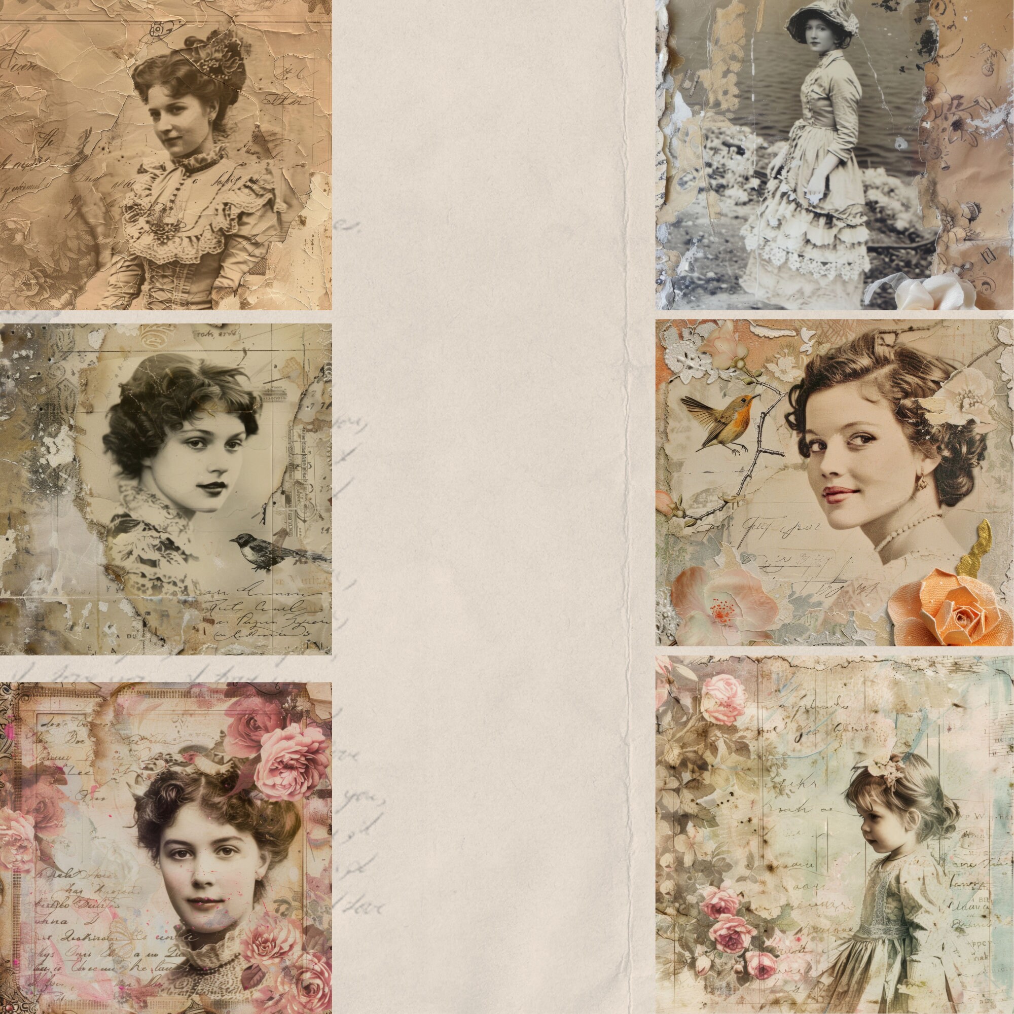 Vintage Ladies and Girls Digital Papers, Vintage Background Papers ...