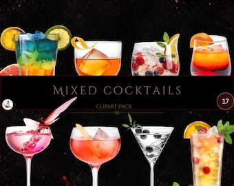 Clipart de Coquetéis, Uso Comercial, PNG de Coquetel, Download Digital, Clipart de Bebidas, Coquetel Exclusivo, Uso Comercial, Criação de Cartões