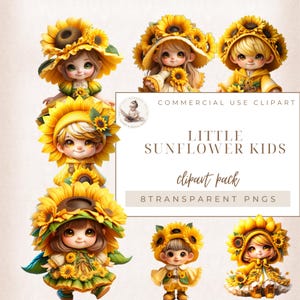 Petits enfants tournesol, clipart tournesol, printemps des cliparts, clipart mode, clipart jardin, clipart enfants, enfants fantaisistes, usage Commercial