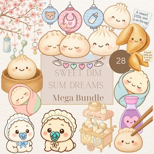 Kleine knoedel babyshower clipart, kawaii knoedel png-set, schattige babyshower graphics, bamboestomer, gelukskoekje, roze blauwe knoedels