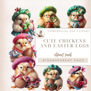 Niedliches Baby Huhn Clipart, Huhn mit Osterei, Ostern Clipart, Tier Clipart, Küken, Osterei Clipart, kommerzielle Nutzung
