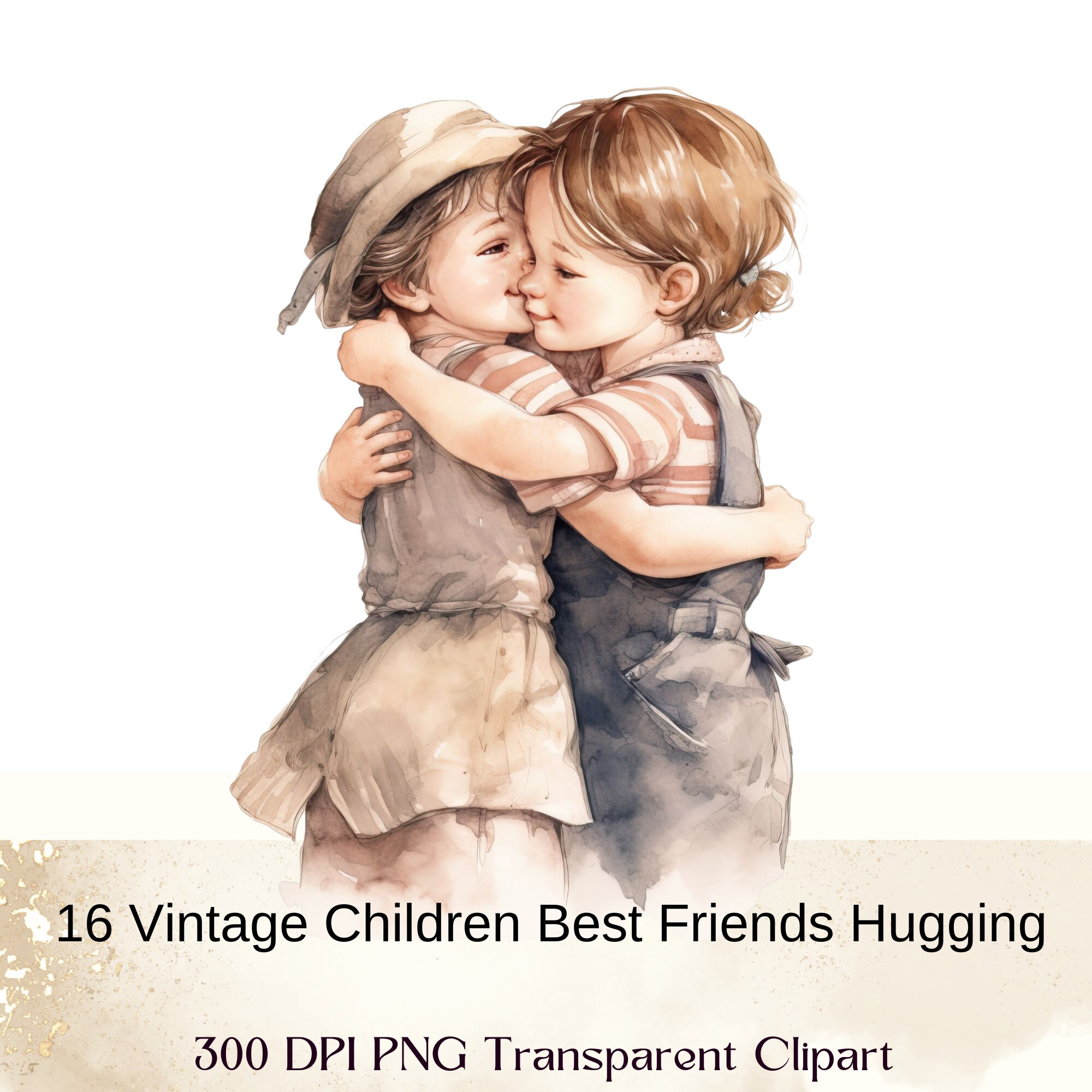 Best Friends Hugging Clipart, Victorian Vintage Children, Card Making ...