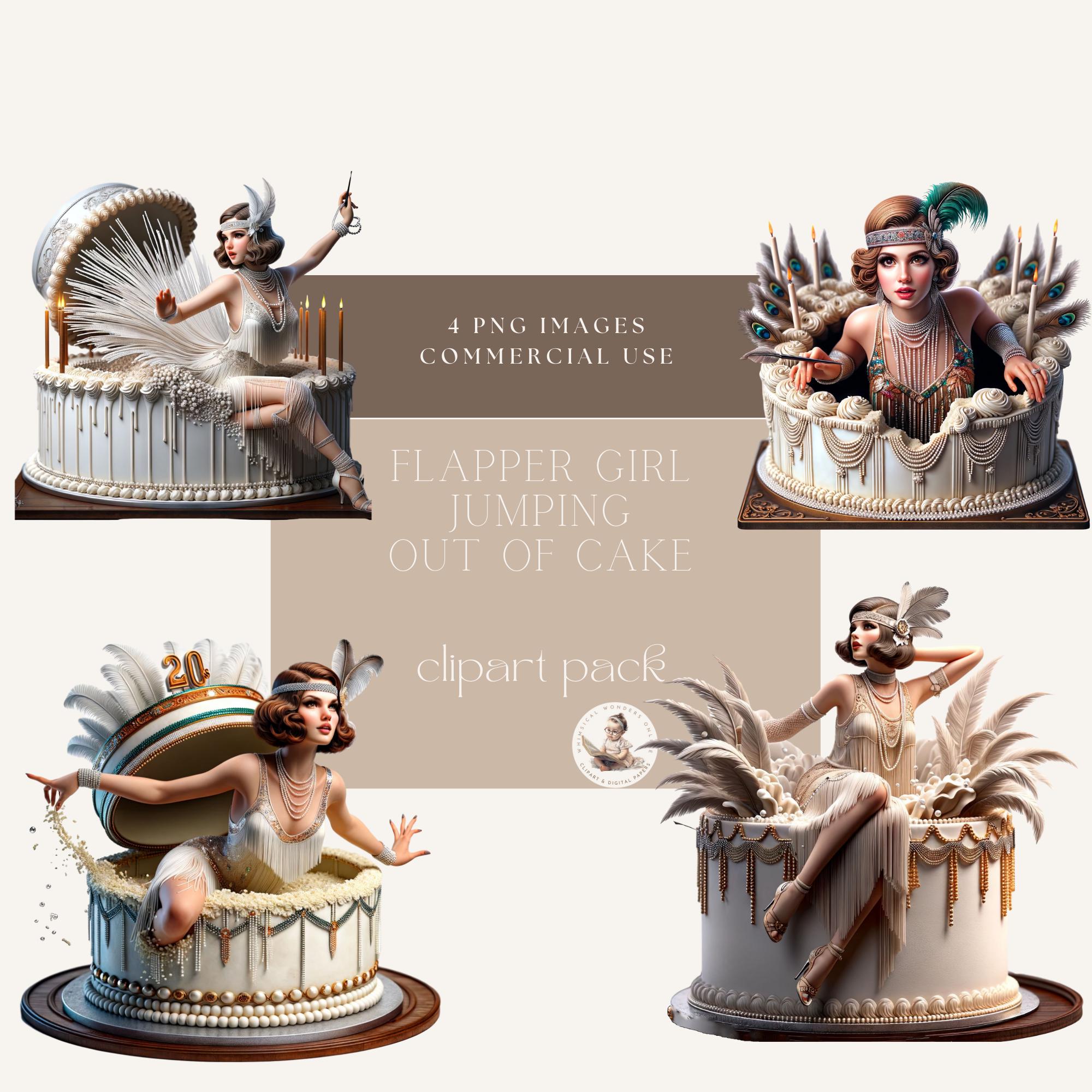 Flapper Girl springt uit de taart, Flapper Gil clipart, partij clipart,  jaren 1920 clipart, jaren 1920 partij illustraties, verjaardag clipart,  commercieel gebruik - Etsy België, image size:2000x2000