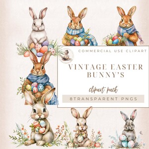 Vintage Ostern Clipart, Osterhase Clipart, Aquarell Clipart, Kinder Clipart, Osterhase Grafik, kommerzielle Nutzung, digitales Kunsthandwerk
