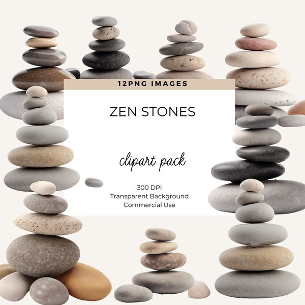 Zen Stones, Buddha Decoration, Instant Digital Download, Beach Stone Clipart, Zen Meditation Namaste, Commercial Use, Spa Clipart, Calming