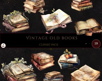 Old Vintage Books Clipart, Painted Book Clipart, Book Illustrations, PNG Graphics, Commercial Use, Digital Paper Craft, Book Clipart