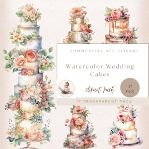 Watercolor Wedding Cake Clipart, Commercial Use, Transparent PNGs, Wedding Clipart, Bakery Clipart, Birthday Cake Clipart, Cake Graphics