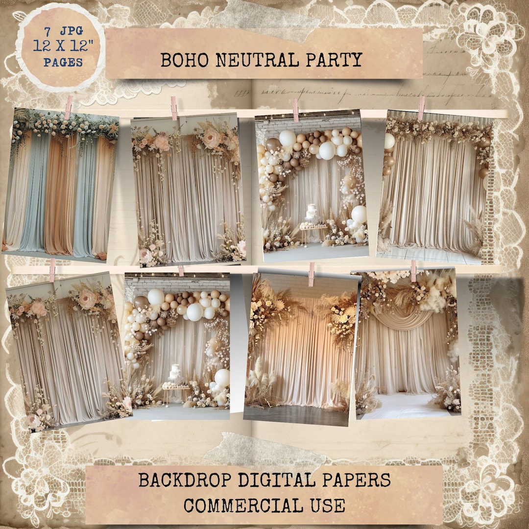 Boho Neutral Party Backgrounds, Boho Wedding Backdrops, Digital ...