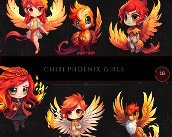 Cute Chibi Phoenix Clipart, Bird Clipart, Chibi Clipart, Commercial Use, Card Making, Phoenix Art, Fire Png, Scrapbooking, Junk Journal