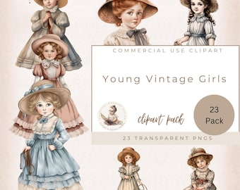 Victorian Girls Clipart, Victorian Vintage Hats, Digital Crafts Designs Commercial Use, Baby Girl Clipart, Card Making, Fashion Clipart