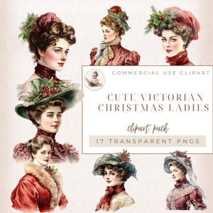 Victorian Christmas Ladies Clipart, Victorian Best Friends, Victorian Clipart, Christmas Clipart, Victorian Ladies PNG, Commercial Use
