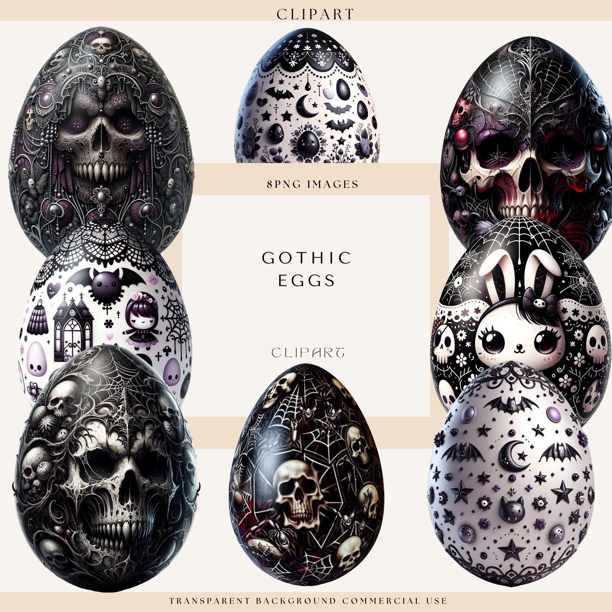 Gothic Eggs, Easter Egg Clipart Gothic Skull Eggs, Halloween Clipart