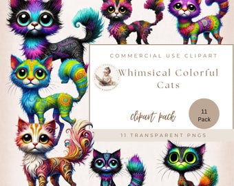 Quirky Cat Clipart PNG, Whimsical Cats, Whimsy Cat Graphics Funny Quirky Cats, Cat lovers, Cats Clipart, Commercial Use, Digital Crafts