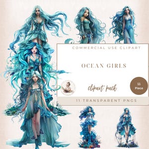 Onder de zee clipart, Ocean Girls, aquarel clipart, grillige clipart, fantasy clipart, fashion girl, commercieel gebruik, digitale ambachten