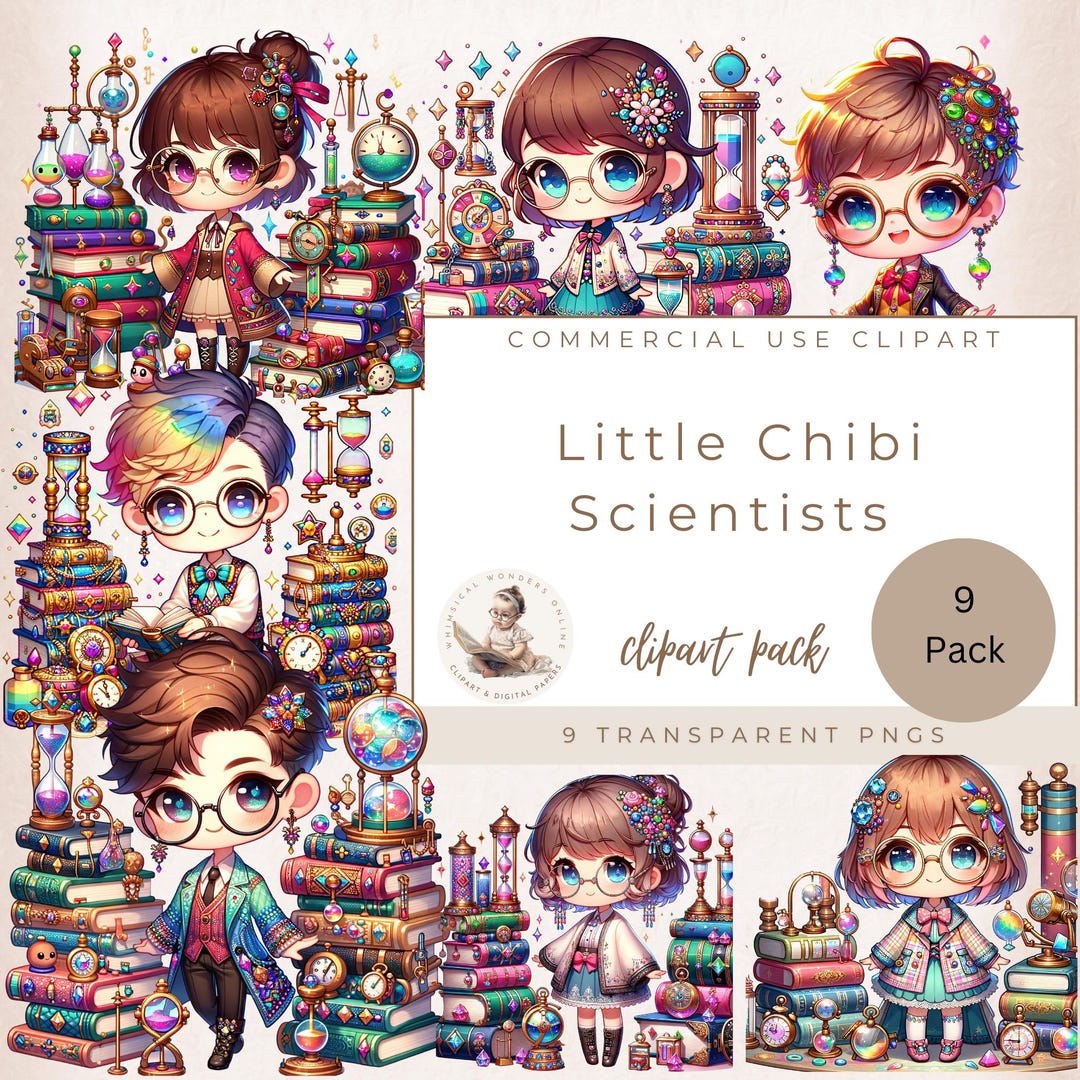 Chibi Science Set Cute Chibi Clipart, Scientist Clipart, Fashion Girl Clipart, Chemistry ...