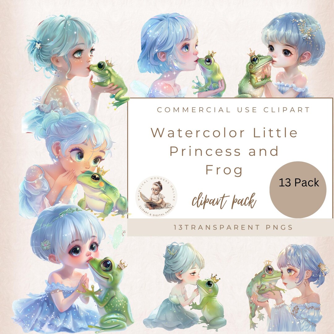 Little Princess and Frog Clipart, Fairytale Clipart, Princess & Frog ...