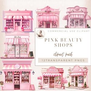 Negozio boutique rosa acquerello, ClipArt di Shopfront, Clipart di edifici, Clipart di saloni di bellezza, Clipart di edifici per uso commerciale, Artigianato digitale