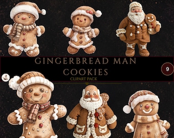 Gingerbread Man Cookies, Christmas Clip Art, Bakery Clipart, Watercolor Gingerbread Man Png, Commercial Use, Digital Crafts, Gingerbread Man