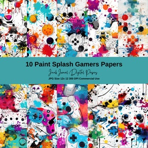 Jeu vidéo papier numérique peinture Splash Gamer motif de fond, pages de scrapbooking, papier imprimable, téléchargement immédiat, usage commercial