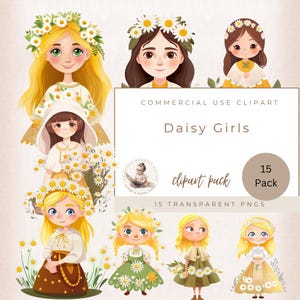 Watercolor Daisy Girl Clipart, Spring Fashion PNG, Spring Flowers, Daisy Png, Daisy Clipart, Commercial Use, Girl Fashion Illustration