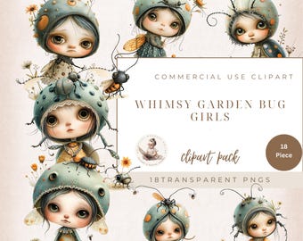 Whimsy Garden Bug Girls, Garden Clipart, Cute Bug Clipart, Whimsical Clipart, Fashion Clipart, Quirky Clipart, Garden Girl Journal, Insects