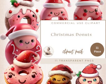 Christmas Donuts, Christmas Sprinkles Donuts, Santa Donuts, Sweets Clipart, Commercial Use, Bakery Clipart, Baby Shower, Watercolor Clipart