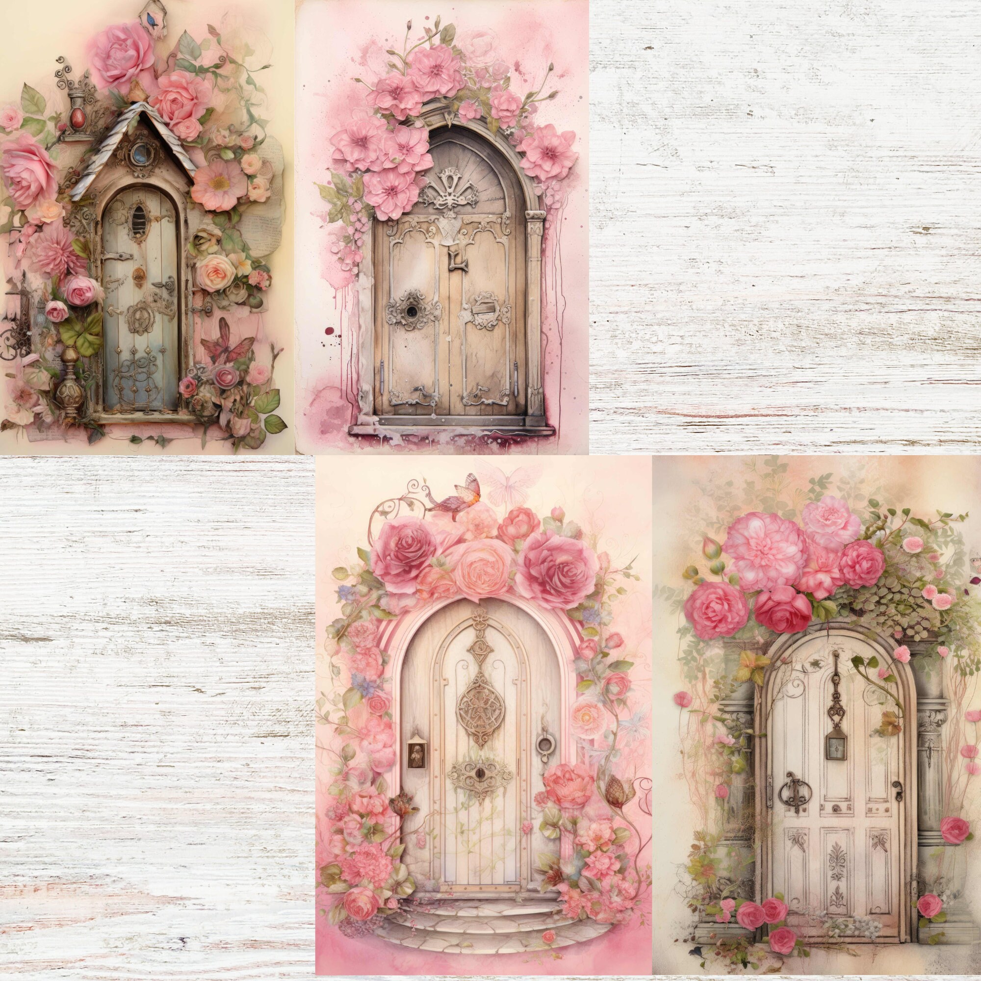 Junk Journal Printable, Wooden Doors, Pink Fairy Doors, Vintage Journal ...