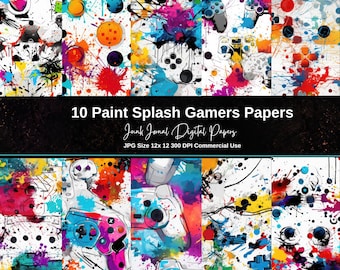 Video Game Digital Paper Paint Splash Gamer Background Pattern, Scrapbook Pages, Printable Paper, Instant Download, Commercial Use