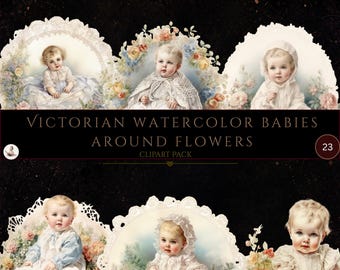 Victorian Babies Clipart, Victorian Baby surround by Flowers, Baby Shower Clipart Bundle, Commercial Use, Baptism Clipart, Digital Crafts