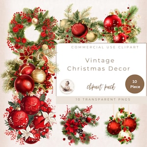 Christmas Clipart, Christmas Wreath, Winter Clipart, Vintage Christmas, Watercolor Christmas Decor, Commercial Use, Card Making, Xmas Decor