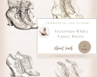 Watercolor White Victorian Ladies Boots Clipart, Victorian Fashion Png, Vintage Junk Journal, Card Making, Wedding Shoes, Commercial Use,