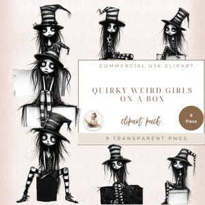 Quirky Clipart, Weird Girls on a box, Whimsical Clipart, Quirky Girls Clipart, Girls Junk Journal, Goth Girls, Commercial Use, Digital Craft