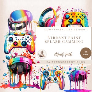Game Controller Clipart, Digitaler Download, Kartenherstellung, Mixed Media, digitales Papiermodell, Gaming Clipart, Kopfhörer, VR Set, Farbspritzer