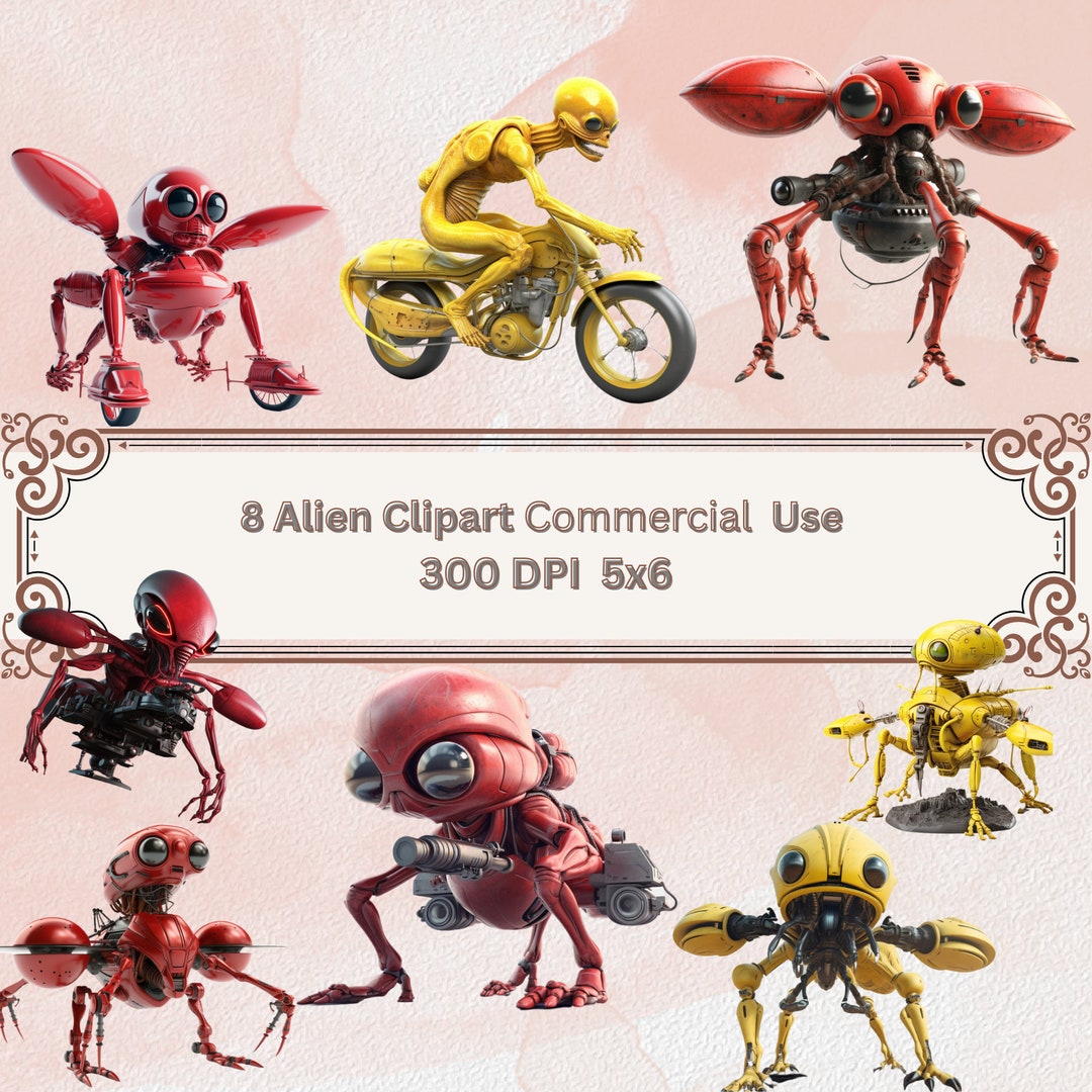 Realistic Alien Clipart Alien Clipart Yellow and Red Aliens Etsy