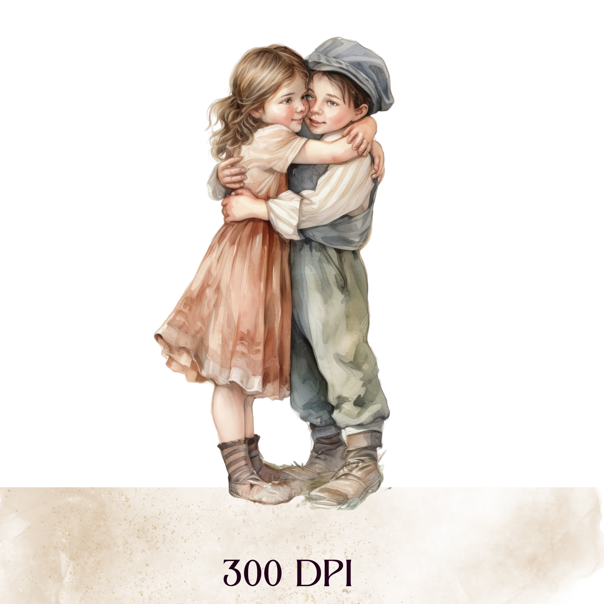 Best Friends Hugging Clipart, Victorian Vintage Children, Card Making ...